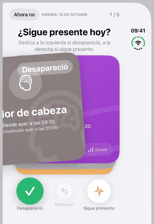 La revisión diaria de los síntomas activos en el iPhone Duo plegado: tarjetas para deslizar en la pantalla exterior