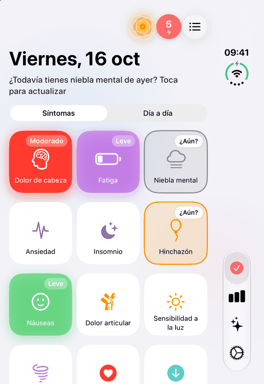 Trace Salud en la pantalla exterior del iPhone Duo plegado: los síntomas de la página principal, registrados con un toque