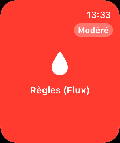 Tuile de saisie rapide en plein écran sur Apple Watch, ouverte depuis une complication