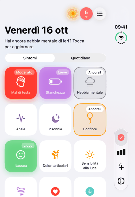 Trace Salute sullo schermo esterno di iPhone Duo chiuso: i sintomi della pagina principale, registrati con un tocco