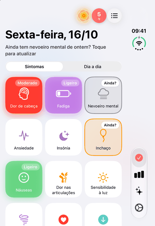 O Trace Saúde no ecrã exterior do iPhone Duo fechado: os sintomas da página inicial, registados com um toque