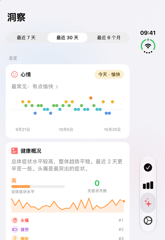 折叠的 iPhone Duo 外屏上的洞察:心情和健康摘要